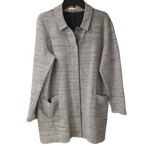 Eileen Fisher Gray Long Chevron Knit Organic Cotton Jacket-sz Large